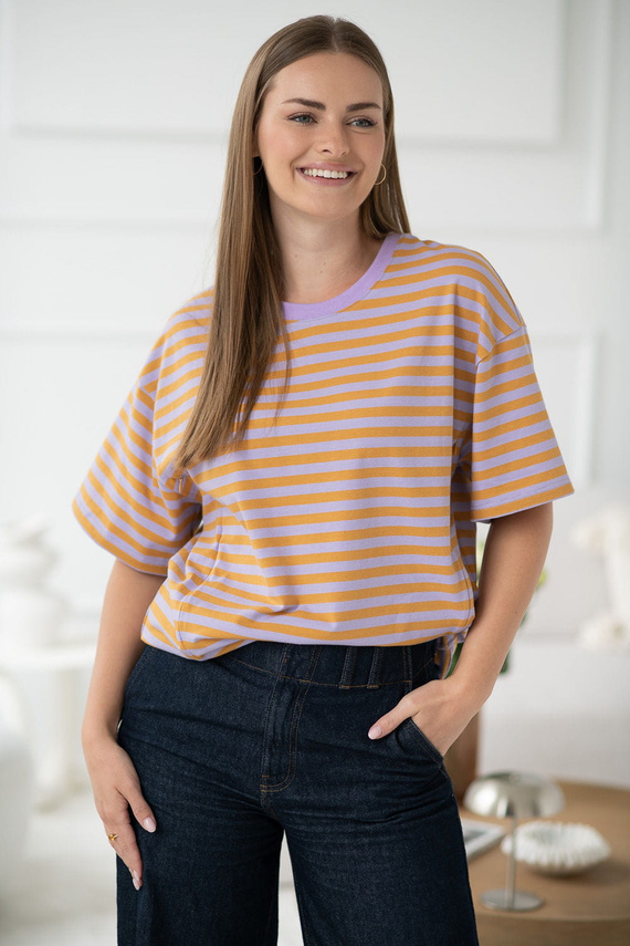 Mamahood T-shirt gravidanza e allattamento Milk&Love a righe miele e lilla - comoda ed elegante