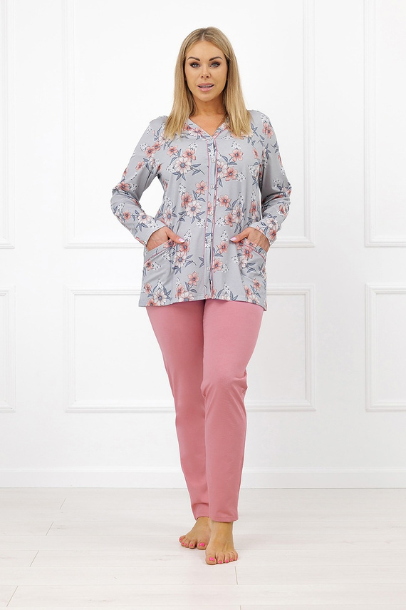Pigiama donna Basma Italian Fashion in cotone, aperta, con stampa floreale color mattone
