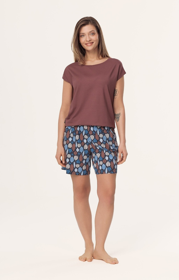 Pigiama da donna Matilda PI71 Mefemi by Nipplex marrone - viscosa, pantaloncini di cotone