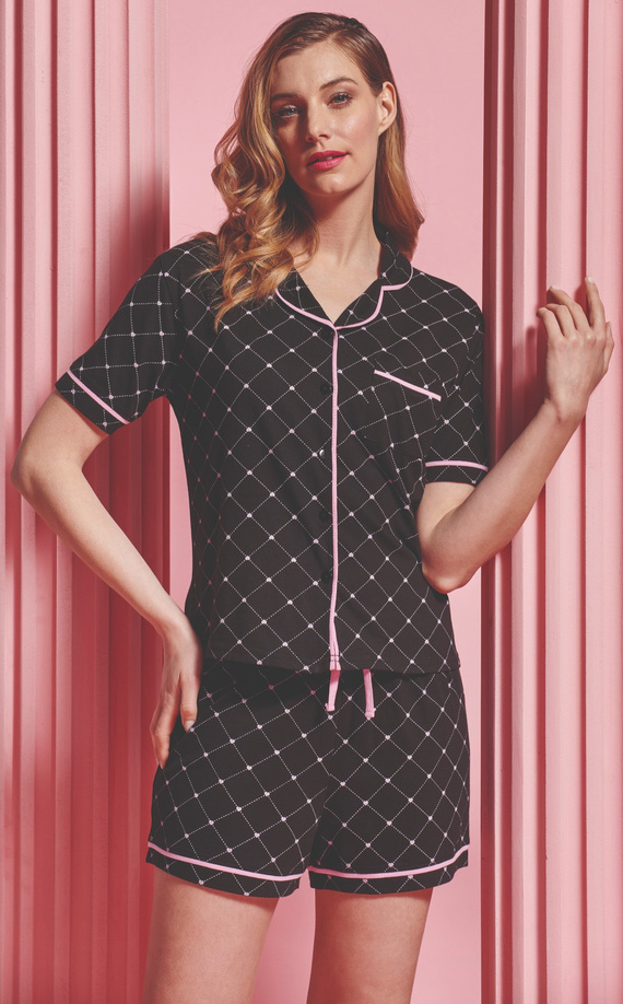 Coraline Pigiama donna Sorbetto nero - top camicia, pantaloncini corti, 100% cotone
