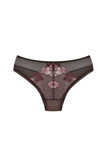 Slip brasiliani Mediolano 19255 marroni in pizzo con ricamo floreale