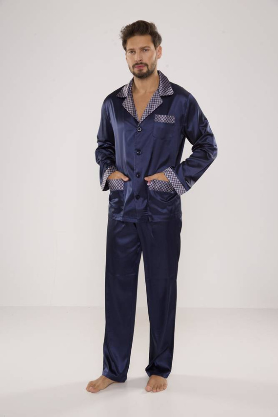 939 Pigiama da uomo in raso - blu navy