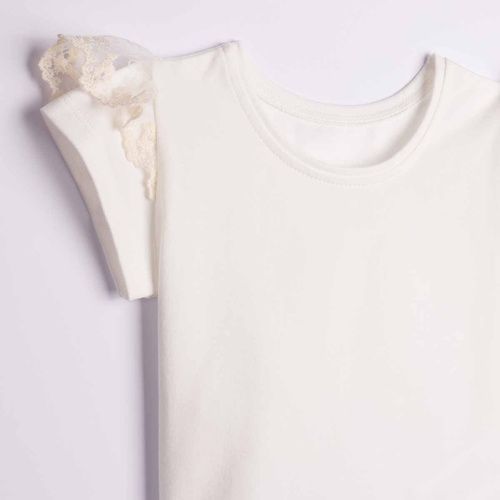 163850 Nicol Blusa crema per bambina con farfalla in pizzo e maniche a sbuffo