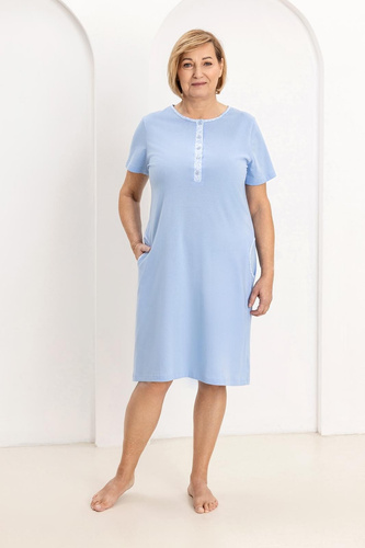 Camicia da donna 177 Regina blu - Camicia da notte in cotone 100% cotone, senza bottoni, comfort e libertà