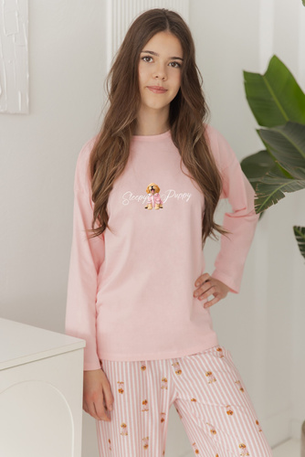 Pigiama bambina Taro 3677 Nola rosa 100% cotone manica lunga