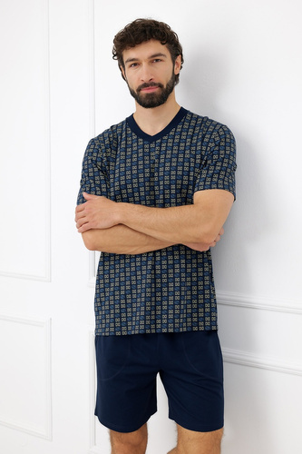 Pigiama uomo Rufin Italian Fashion in cotone, manica corta, pantaloncini, blu navy