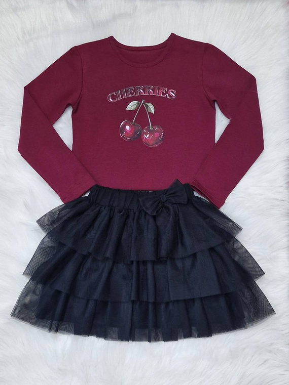 Camicetta bambina Cherries Bambarillo marrone - cotone, manica lunga, stampata