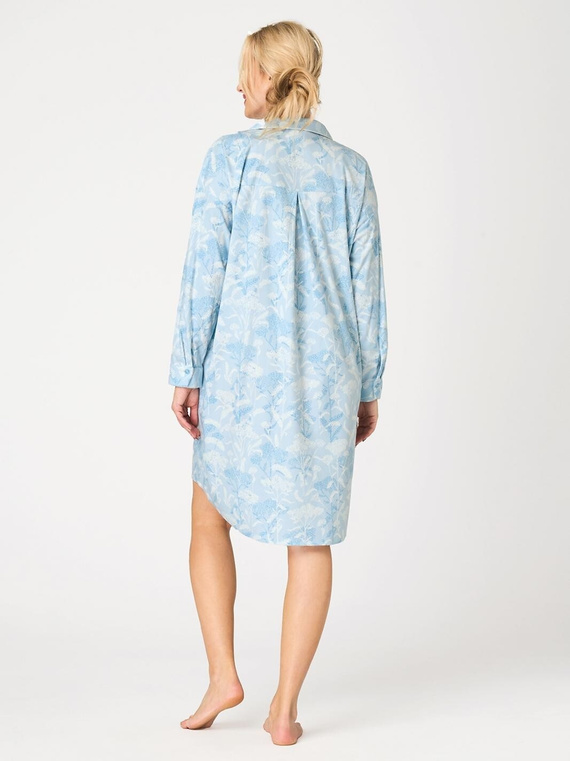 Camicia da notte Key LND 657 azzurra – bottoni, SAUDETE FLANNEL, stampa vegetale