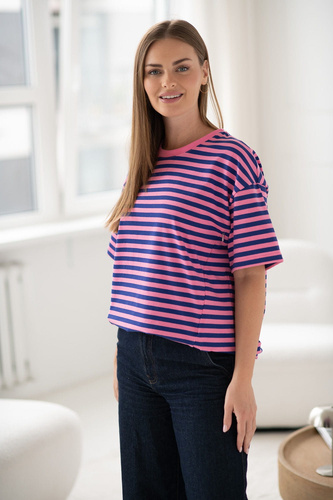 T-shirt premaman e per l'allattamento a righe rosa e blu di Mamahood Milk&Love - comoda ed elegante