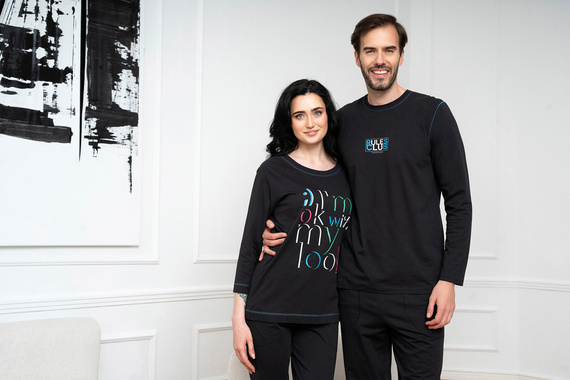 Olza Pigiama da donna manica 3/4, pantalone 3/4 Moda italiana - nero