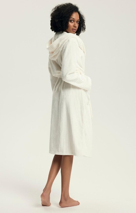 43600 Dionne Vestaglia da donna con cappuccio Henderson crema - morbida, lunga, a coste