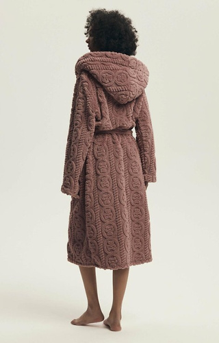 43592 Darlena Henderson dusty rose - accappatoio con cappuccio da donna, lungo, morbido, fantasia