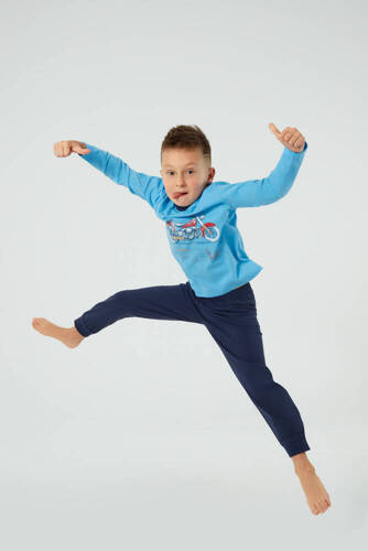 Pigiama Junak per ragazzo a maniche lunghe e pantaloni Moda Italiana - blu/verde