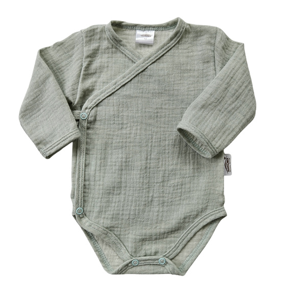 Body in mussola Just Muslin 03235M Makoma menta - manica lunga, chiusura a busta, 100% cotone