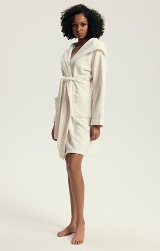 43599 Darlan Vestaglia da donna con cappuccio Henderson crema - morbida, leggera, prima del ginocchio