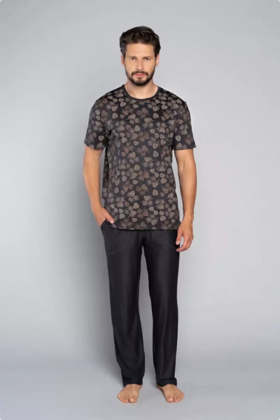 Pinus Pigiama Uomo manica corta, pantalone lungo Moda Italiana- stampa/grafite
