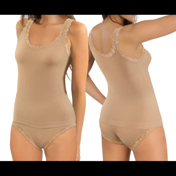 Canotta donna Sesto Senso 6109 pizzo senza cuciture elastica beige