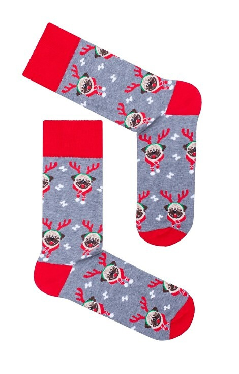 1290-036 Calzini da uomo Mopsy Milena grigio-natalizio-cotone