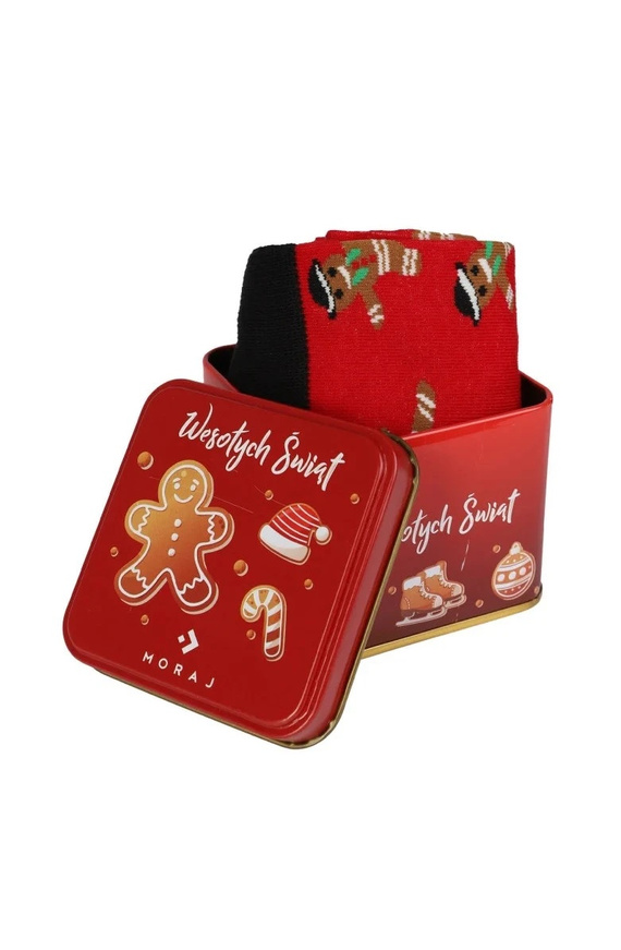 Calze da uomo Moraj CMLS700-007 rosse in cotone con motivo biscotti in foresta, 5% poliammide, 5% elastan