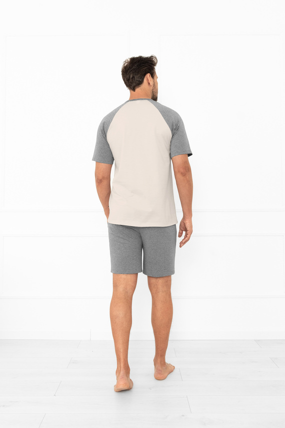 Pigiama da uomo Alexander Italian Fashion beige - maniche corte e pantaloncini corti, 100% cotone