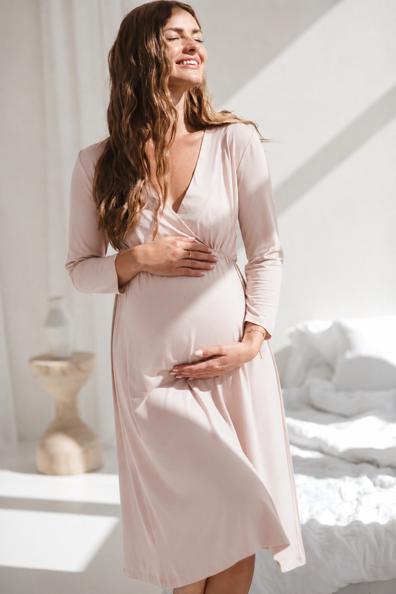 Star Light Camicia da notte premaman e per allattamento in bambù 7/8 Milk&Love - rosa cipria