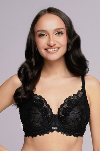 Soft 2253 Maxi Ava Bra Nero - Coprente, in pizzo, rinforzato, senza ferretto, stabile con tripla regolazione