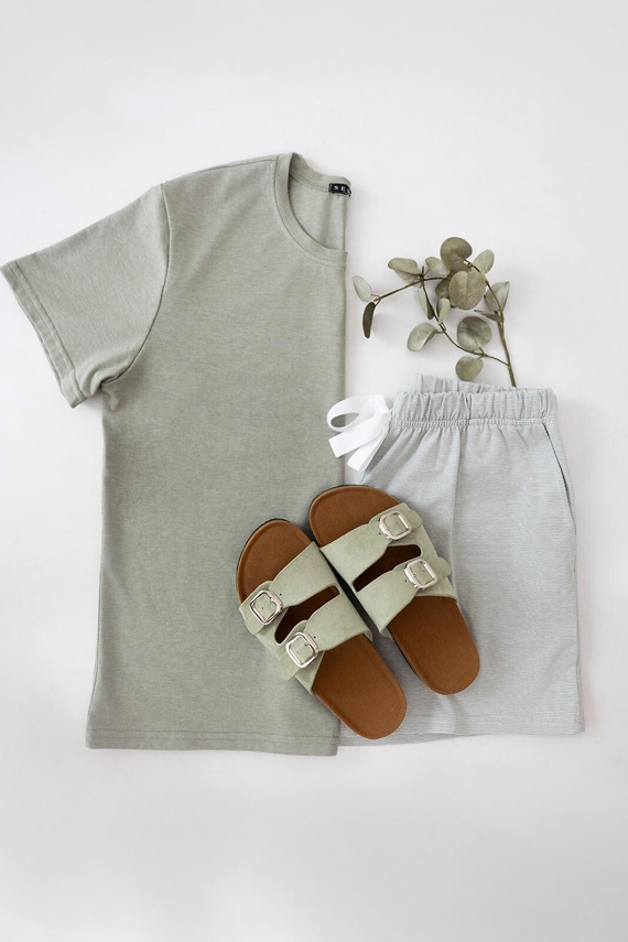 Pigiama donna Sensis Yara khaki cotone pantaloncini con tasche