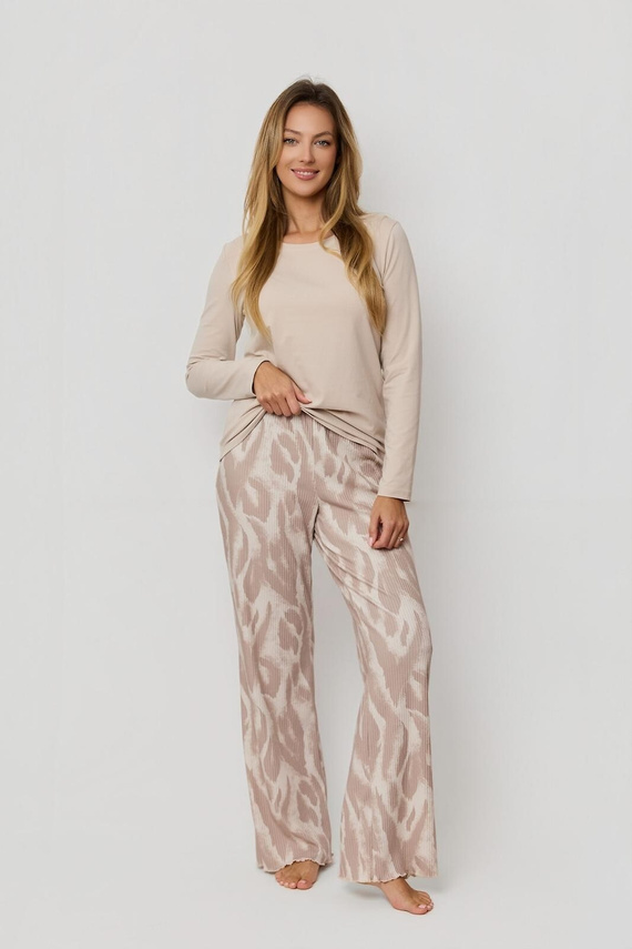 Mefemi Noelia PW85 Pigiama in cotone cappuccino, pantaloni a fantasia, set da donna