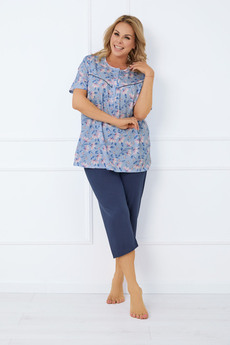 Facelia Pigiama donna manica corta, pantaloni 3/4 Moda italiana - stampa/verde