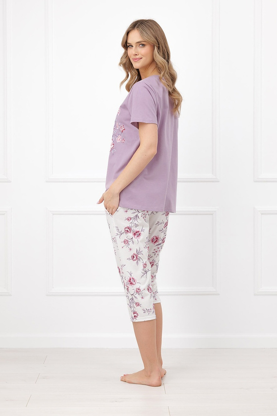 Italian Fashion Karilla Pigiama donna 100% cotone pantaloni 3/4 fiori