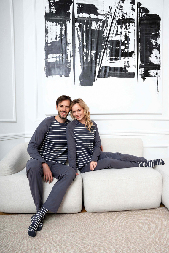 Oda Pigiama da donna manica lunga, pantaloni lunghi Moda italiana - stampa grafite/grafite