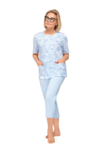 Pigiama donna Martel Maria I 200 aperta 100% cotone manica corta blu 37