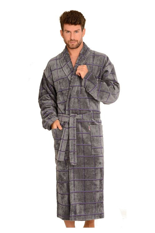 803 / 819 Vestaglia Twin Forex da uomo in spugna - grigio a quadri viola (grigio a quadri)