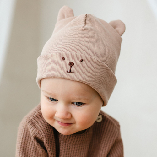 Berretto Beary Cool per bambini Eevi - beige, in cotone, con orecchie