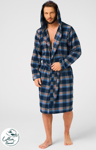 MGL 431 Accappatoio da uomo Key jeans - a quadri, morbido, collo a scialle