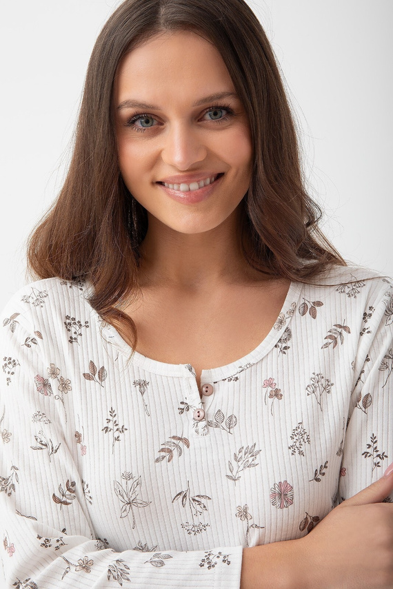 271 Camicia da notte Luna ecru - cotone a coste, manica 7/8, comfort e stile