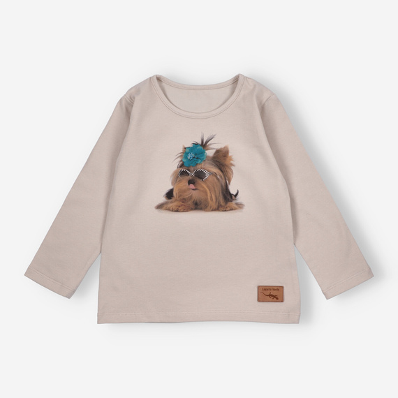 KAR-3004 Camicetta a maniche lunghe da bambina Lagarto Verde beige - elegante, cotone, produzione polacca