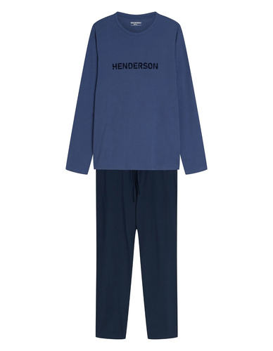 Pigiama uomo Henderson 45455 Indigo blu navy 100% cotone flanella