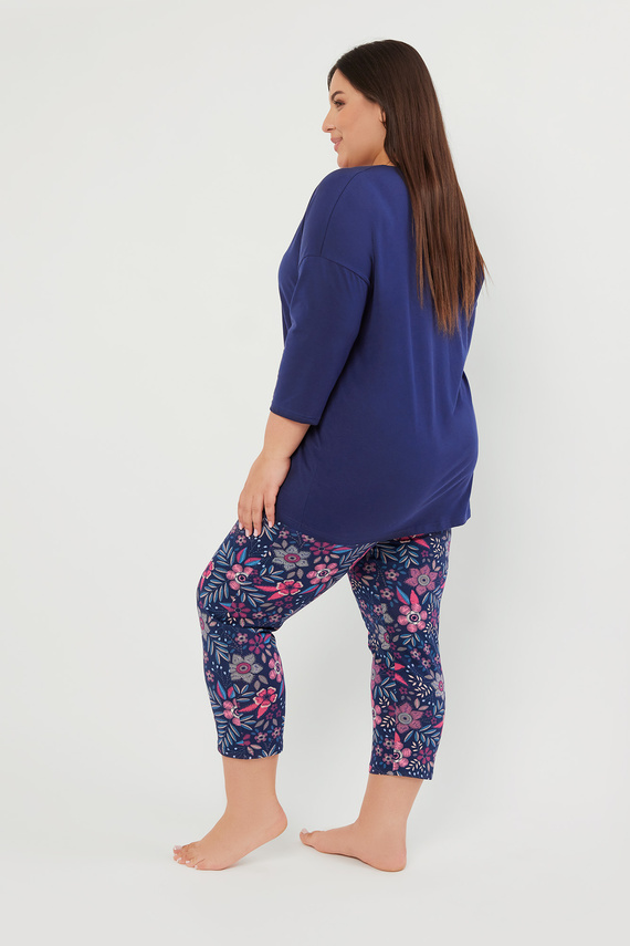 Pigiama Folk da donna maniche 3/4, pantaloni 7/8 Moda italiana - blu navy/stampa