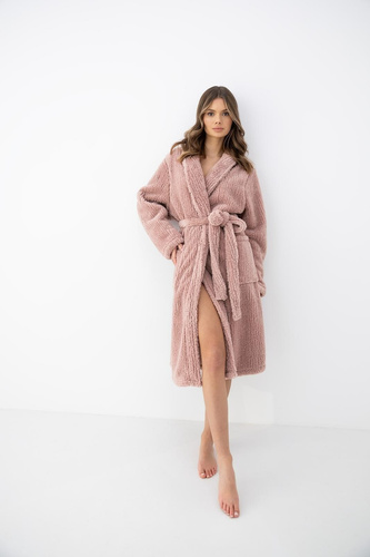 Sensis Caira Accappatoio donna beige morbido lungo con collo sciallato