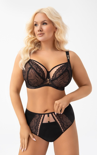 Gorsenia Latika K 977 nero- Slip brasiliano con pizzo, rete e fibbia dorata