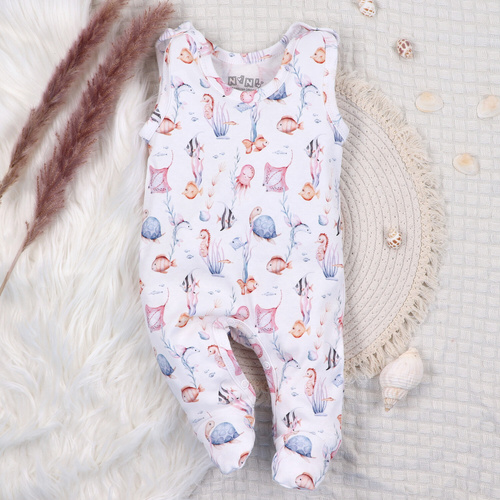 ABN-5480 Mondo sommerso Nini - pigiama per neonati in cotone biologico, piedini rivestiti