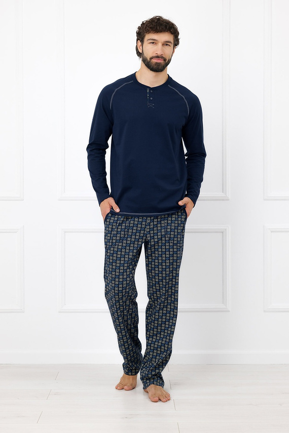 Pigiama uomo Rufin Italian Fashion in cotone manica lunga pantaloni blu navy