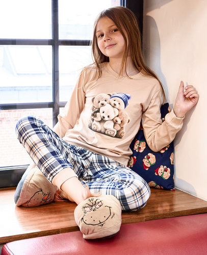 594/187 592/187 Pigiama da bambina Cornette Bears | Cotone, stampa, pantaloni lunghi a quadri