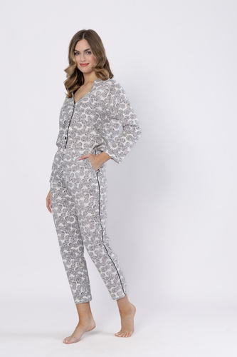 1609 Bronia Leveza pigiama nero - classico, abbottonato, manica lunga