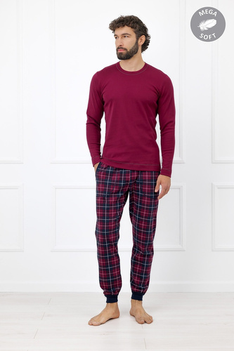 Italian Fashion Brajan Pigiama uomo Mega Soft pantaloni lunghi a quadri bordeaux