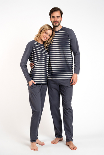 Oda Pigiama da donna manica lunga, pantaloni lunghi Moda italiana - stampa grafite/grafite