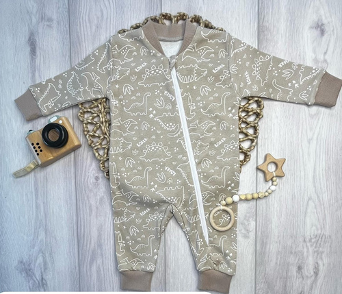 Mamatti PS16541 Pagliaccetto Neonato con Cerniera Cotone Dinosauri Beige