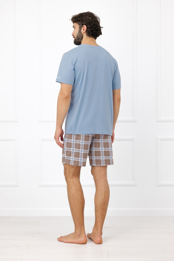 Pigiama uomo Italian Fashion Dante cotone corta pantaloncini a quadri con tasche - acciaio