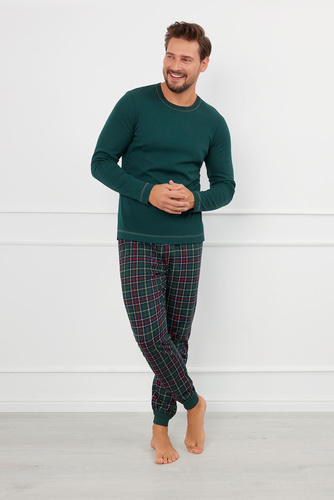 Fogo Pigiama uomo manica lunga, pantaloni lunghi Moda italiana - verde/stampa